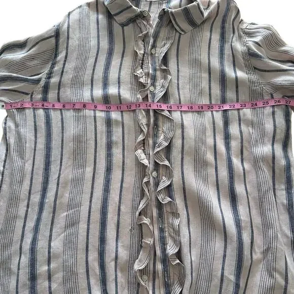 Free People - Ruffle Front Shirt - Extra Large (pink/denim stripe color) - Picture 10 of 15
